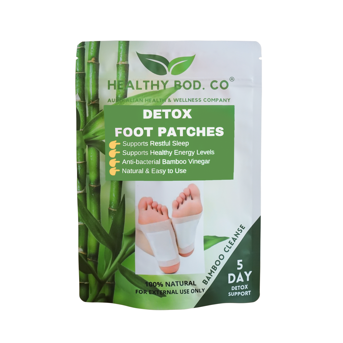 Healthy Bod. Co Bamboo Detox Foot Patches x 10 Patches (5 Pairs for 5 Day Detox)