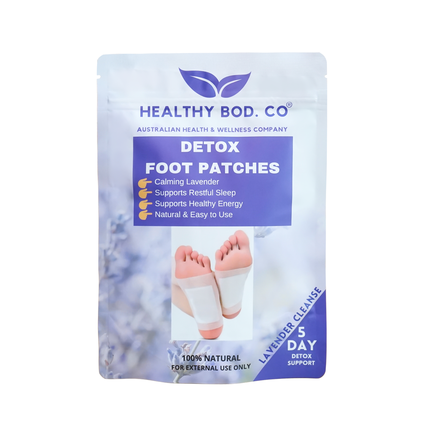 Healthy Bod. Co Lavender Detox Foot Patches x 10 Patches (5 Pairs for 5 Day Detox)