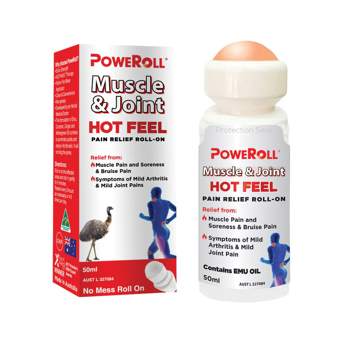 Poweroll Pain Muscle & Joint Hot Feel Pain Relief Roll-On 50ml